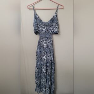 medium  open back tube top semi cover romper blue aztec pattern